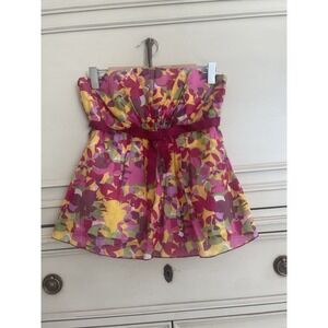 Anna Sui Anthropologie‎ Floral Print Strapless Top Womens Size 4 Cotton Silk